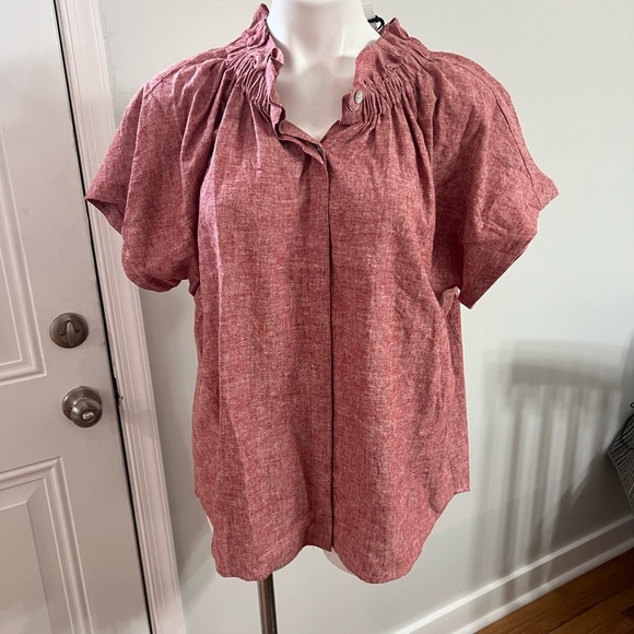 Finley Jenny Ruffle Accent Hemp Blend Pink Flutter Sleeve Shirt - Picture 3 of 8